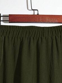 Linhara Plus Size Women's Casual Solid Color Asymmetric Hem Skirt, Summer - Army Green - View 5