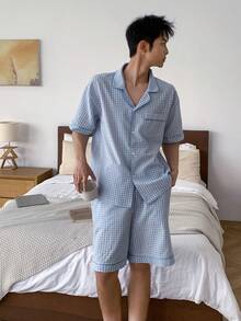 DAZY Herren Sommer Kurzarm Hemd und Shorts Pyjama Set - Verschiedenfarbig - Übersicht 2