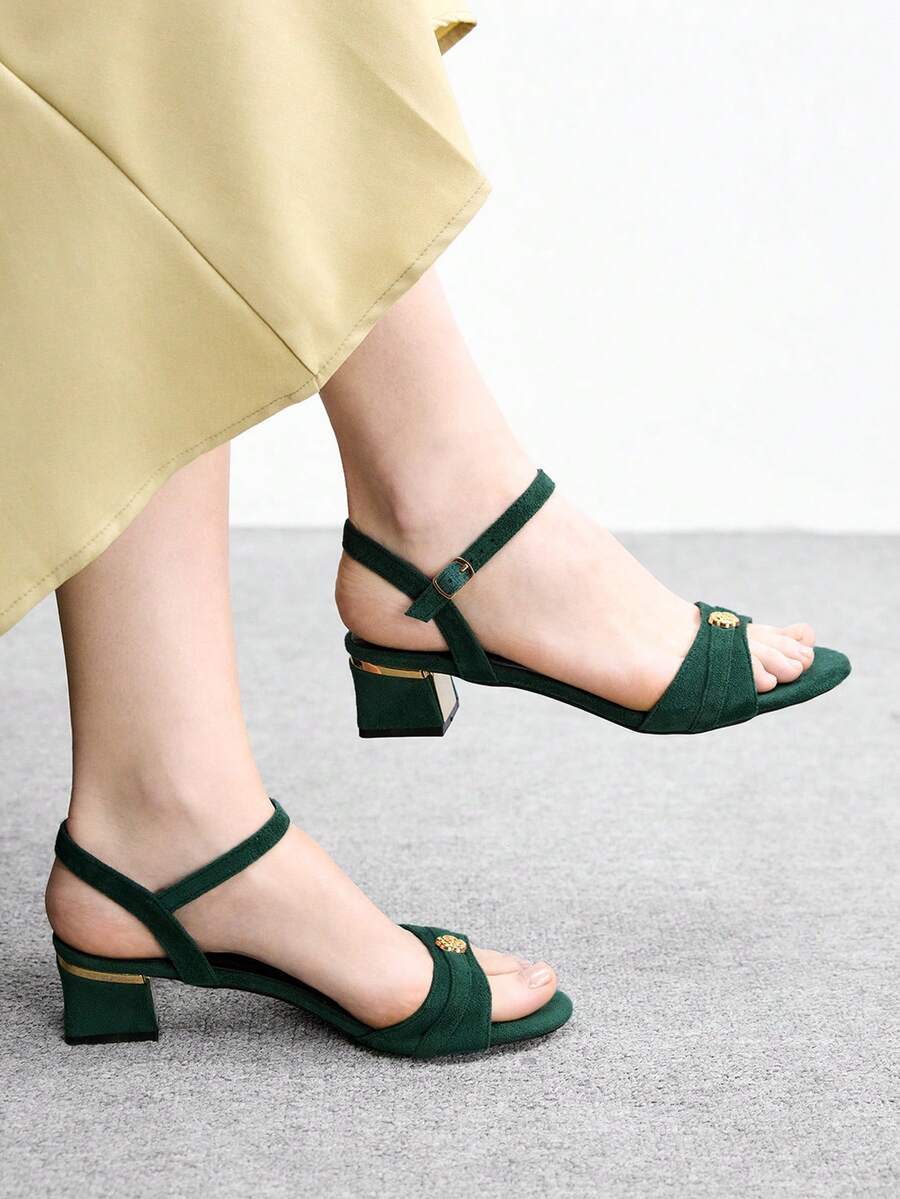 CUCCOO BIZCHIC Women's Round Toe Sandals, French Elegant Goddess Style Strap Thick Heel High Heels, Suitable For Dresses In Summer Summer Shoes - Green - View 1