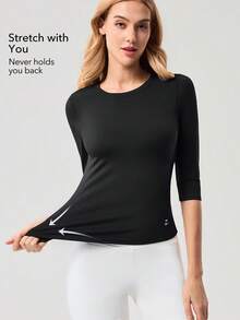 OutZeal Women Sports Tee Black Yoga Daily Casual Soft Stretch Round Neck Slim Acitve Tops - Black - View 4