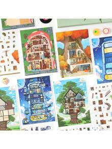 1Set Of 4 Sheets Dream Weaving & Light Crafting 3D Scene-Making Stickers - Cross-Border Student Sticker Pack, DIY 3D Puffy Stickers For Journals - 4pcs - View 8