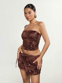 SHEIN ICON Váy mùa hè thời trang nữ Y2K sexy màu nâu Festiva, kiểu dáng trơn, buộc dây, màu retro, thích hợp cho các buổi hòa nhạc và câu lạc bộ. - màu nâu - Xem 4