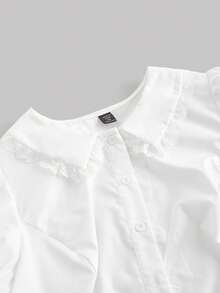 SHEIN MOD Plus Size Kawaii White Lace Blouse Puff Sleeve Peter Pan Collar Shirt Cute Preppy Style Spring Summer Top - White - View 4