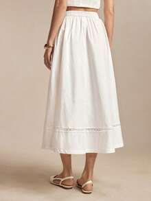 BizChic New Spring/Summer All-White Side Pocket Hollow Lace Hem Patchwork Design Women Skirt - White - View 3