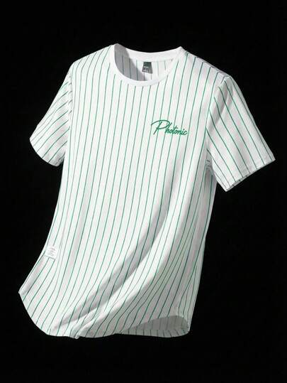 NEON BLANC Striped Print Casual Crew Neck Short Sleeve T-Shirt
