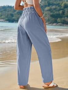 SHEIN Frenchy Pantalones Largos De Cintura Alta De Color Sólido - Neblina azul - Ver 2