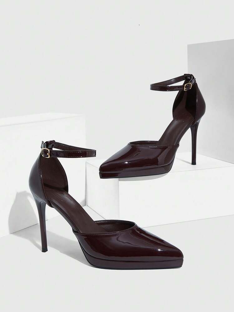 CUCCOO SZL Women Shoes Women's Pointed Thin High Heels Burgundy Height Increasing Water Platform Women's High Heels Shoes Ankle Strap Hollow Shoes Wedding Party Banquet Nightclub Stylish Simple High Heels Women's Shoes Valentine's Day