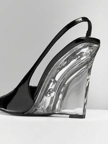 SHUZIA Women's Wide-Fit Pointed Toe, Elegant Fashionable Sling Back Wedge Heels Valentine's Day - Black - View 7