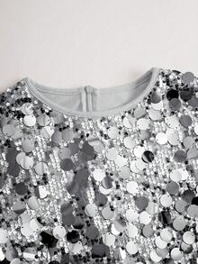 Franclia 女士性感纯色亮片T恤，修身剪裁，适合约会、聚会、派对等场合。 - 銀色 - 查看 6