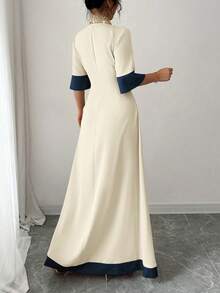 Selianne Váy xếp ly cạp chun thêu hoa thanh lịch, thiết kế dáng chữ A, váy xếp ly cổ cao phối màu, mùa hè - Nhiều màu - Xem 2