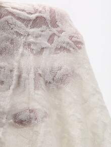 DAZY Stylish Round Neck Long Sleeve Lace Jacquard Loose Cropped Cardigan Blouse For Women - Beige - View 10