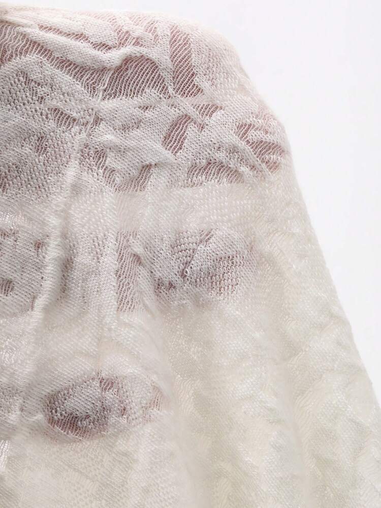 Stylish Round Neck Long Sleeve Lace Jacquard Loose Cropped Cardigan Top For Women Summer