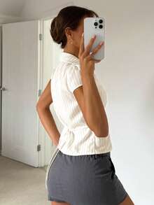 Siren Gaze 女士休闲通勤条纹修身衬衫，夏季办公室上衣，女士性感衬衫，办公室衬衫，紧身衬衫，罗纹衬衫，商务休闲上衣，女士办公室上衣，夏季上衣，女士衬衫，夏季女式衬衫，女士上衣和衬衫，工作服，女士办公室Polo衫，女士优雅办公室服装，女士商务休闲上衣，女士办公室衬衫，条纹短袖衬衫，女士时尚Polo衫 - 彩色 - 查看 5