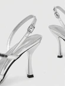 CUCCOO SZL 女士搭扣设计时尚日常穿搭高跟凉鞋 - 銀色 - 查看 9