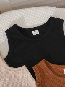 SHEIN 5 pièces/set Débardeurs tricotés multicolores décontractés, convenant comme couche, pour les sorties, les tenues décontractées, les voyages, adapté aux bébés garçons de 6 mois à 3 ans - Multicolore - Voir 8