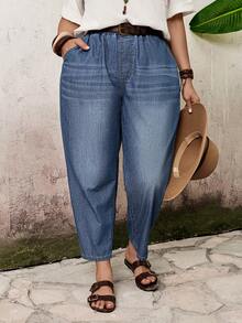 EMERY ROSE 大码女式休闲水洗锥形牛仔裤 - 藍色 - 查看 10