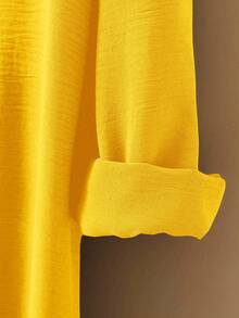 GlowEve Pleated Long Button Down Oversized Women Shirt - Yellow - View 7