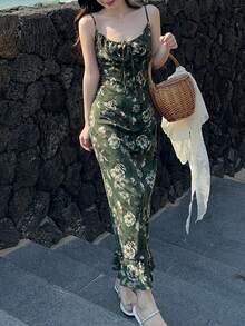 DAZY Women's Casual Vacation All-Over Print Sleeveless Dress - Green - View 1