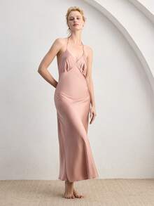 Ocili 女士舒适纯色露背吊带连衣裙家居服 - 粉色 - 查看 3