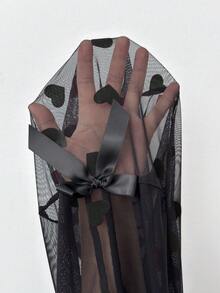 CovetEZ Leggings casuales y versátiles para uso diario con estampado de corazón y decoración de lazo para mujer de talla grande - Negro - Ver 7