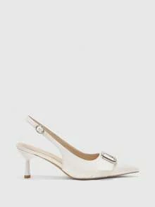 CUCCOO BIZCHIC Women's Pointed Toe Buckle Design Fashionable High Heels, Versatile For Daily Wear - White - View 7