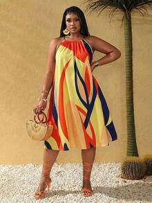 Vestido de Verano para Mujer Talla Grande Maweii, Estampado Multicolor de Líneas Asimétricas, Tirantes Ajustables, Corte en A, Sin Mangas, para Vacaciones - Multicolor 7 - Ver 3