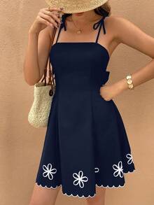 SHEIN Frenchy Đầm ngắn dự tiệc thời trang nữ, kiểu dáng thắt nơ, có dây đeo. - Màu xanh hải quân - Xem 6