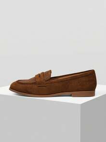 MOTF WOMEN'S FASHION COMMUTER SUEDE RHINESTONE EMBELLISHED FLAT SHOES - Brown - View 4