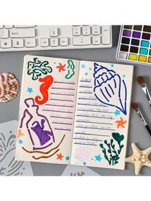 1Set Of 4 "Ocean Breeze Journal" Hollow-Out Stencils For Journals & Hand-Copy Newspapers - Cross-Border PET Drawing Templates - 4PCS - View 7