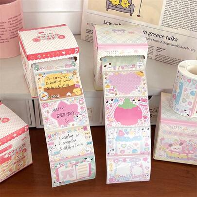 1Pc Cute Cartoon Dog Sticky Note Roll, Retractable Pull-Out Memo Pad With Dispenser, Kawaii Self-Adhesive Note Paper For Students, Office Desk Accessories