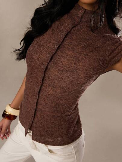 SHEIN BAE Casual, minimalistisch T-shirtvest met bloemenprint, mesh en ribbels, open voorkant, geschikt voor dagelijks gebruik, zomerse top, gebreid vest, strandtop, vakantietop, uitgaanskleding.