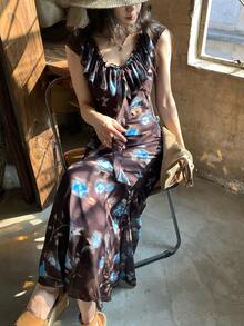 DAZY Lange Kleider für Frauen, Kreuzfahrt-Outfit für Frauen, Sommerkleid, Boho-Urlaubsoutfit für Frauen - Braun - Übersicht 3