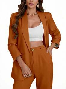 Aveloria Modichic Áo blazer dáng suông cổ bẻ, mở phía trước. - Cà phê nâu - Xem 4