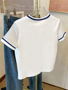 Resyla Camiseta de manga corta de cuello redondo de ajuste regular con estampado de EE. UU. para mujer - Blanco - Ver 2