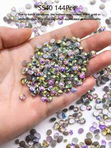 1440 piezas de cristales de imitación de vidrio redondos y planos con parte inferior dorada para accesorios y ropa DIY - Multicolor - Ver 18