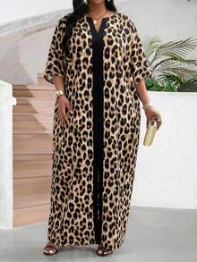 SHEIN Lady Đầm dự tiệc cổ chữ V họa tiết da báo cỡ lớn dành cho nữ, kiểu dáng thường ngày. - Nhiều màu - Xem 5