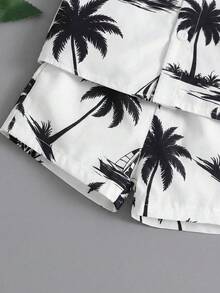 SHEIN Playful Pals 2件套幼儿男童度假绿色热带植物图案短袖衬衫+松紧腰短裤套装，童装。幼儿服装，幼儿衬衫，幼儿短裤，婴儿套装，6个月-3岁 - 黑色 - 查看 8