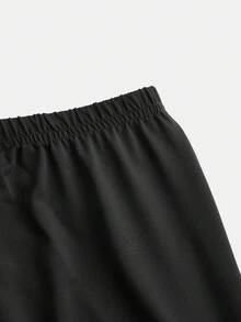 SHEIN Tween Girls' Casual Oblique Shoulder Short Sleeve Fitted T-Shirt Set - Black - View 5