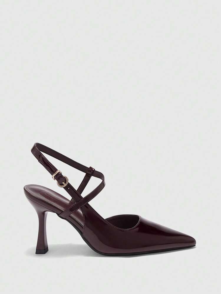 CUCCOO BIZCHIC Women Shoes Pointed Thin High Heel Burgundy Ankle Strap Slingback Women's High Heel Shoes Simple Fashion Sexy Party Banquet Women's High Heel Shoes Women's Shoes Spring Shoes