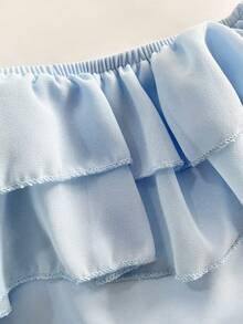 Franclia Women's New Ruffle Off-Shoulder Gathered Waist Elegant Slim Fit Long Dress Powder Blue Dress Sky Blue Dress Baby Blue Blue Satin Dress - Blue - View 3