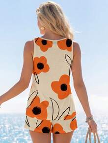 Sylviya Bộ áo vest nữ cổ tròn họa tiết hoa và áo thun ngắn tay thích hợp cho mùa hè - Nhiều màu - Xem 2