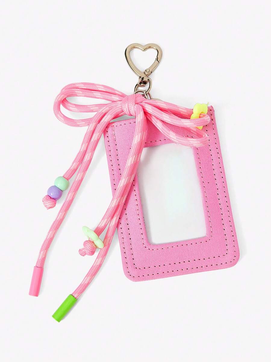 Viva Strut 1 pieza Bolsa de tarjeta con lazo rosa, bolsa de almacenamiento de certificado para uso diario, bolsa de tarjeta portátil con colgante. - Rosa - Ver 1