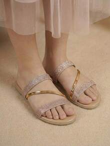 Sandalia plana en dorado, dorado rosado y plateado - Oro rosa - Ver 5