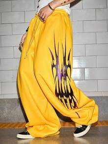 ROMWE MEN Grunge Punk Pantalones de chándal casuales con estampado de colores brillantes para hombres - Amarillo - Ver 6
