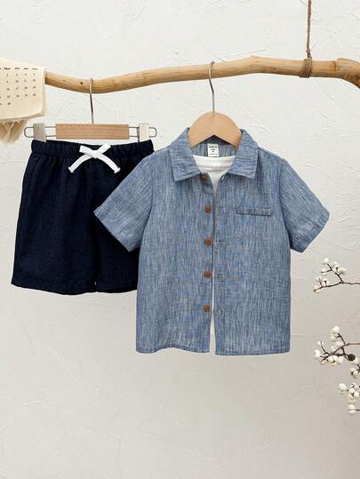 男童春夏休闲短袖衬衫短裤套装（2件套）