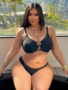 Swim SXY Áo bơi cỡ lớn, Áo bikini buộc cổ cho kỳ nghỉ đi biển - màu đen - Xem 5