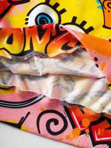 SpongeBob SquarePants | SHEIN Tween Boy Casual Cartoon Pattern Hooded Loose Fit Knit Sweatshirt - Yellow - View 7