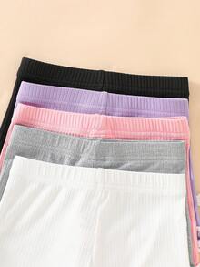 SHEIN 5pcs Girls Casual Ribbed Knit Shorts With Bow Decor, Elastic Waist, Suitable For Spring/Summer Daily Wear & Home - Multicolor - View 3