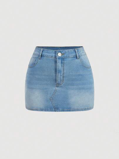 Sweetra Chân váy denim ngắn gợi cảm, ngọt ngào, phong cách thường ngày dành cho nữ cỡ lớn, thích hợp cho mùa xuân và mùa hè.