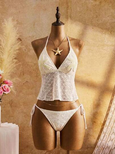 Bellisia Brun sjöstjärna texturerat tyg för kvinnor, semesterstrandslinne